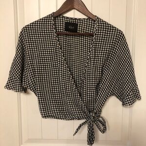Rails Black and White Gingham Wrap Top Linen Blend Cropped
